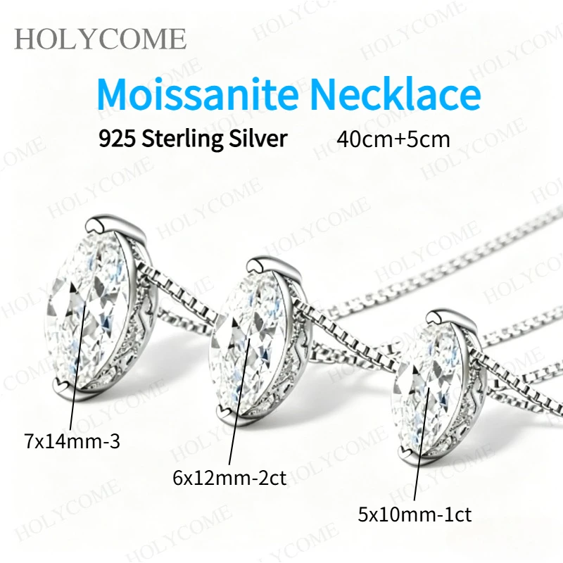 1-3ct Moissanite Necklaces for Women D Color VVS1 Marquise Shape Pendant 925 Sterling Silver Party Necklace Design Chain Jewelry