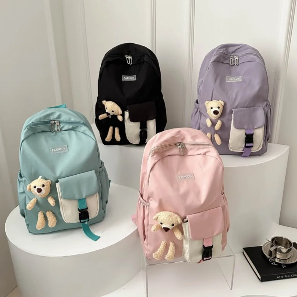 Cute Oxford Bear Doll Backpack Little Bear Large Capacity Student School Bag Versatile Waterproof Shoulder Bags Pupil