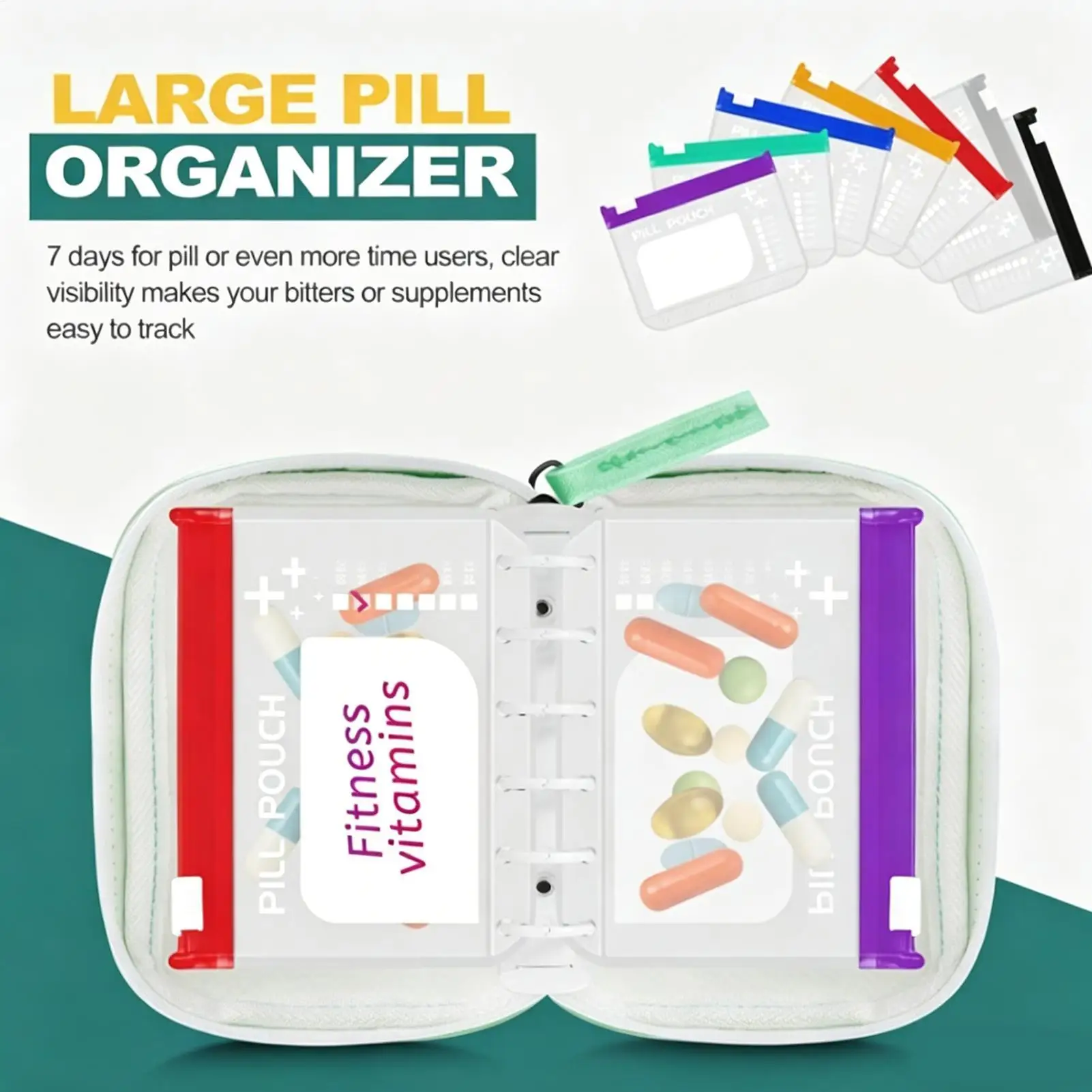 Waterproof Silicone Pill Pouch Bags with 14 Compartments Color Coding Zippered Reusable Travel Pill Case for Elderly Kids Home