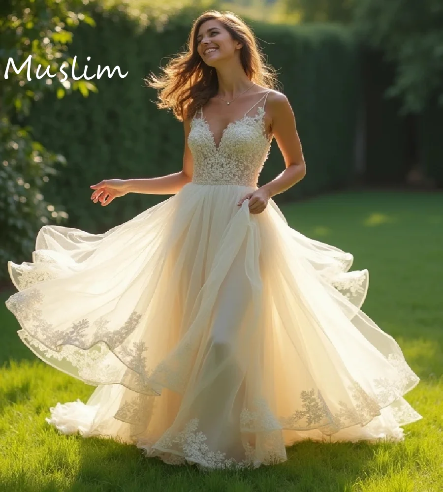 

Graceful Bohemian Wedding Dress Gatsby V Neck Lace Bride Dress Chic Civil Tulle Garden Bridal Gowns 2025 Celtic Boda Customized