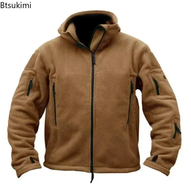 Men's Winter Fleece Jacket Military Tactical Jacket Solid Warm Fleece Coats with Hat Outdoor Sports Combat Hiking Polar Jacket - Image 6