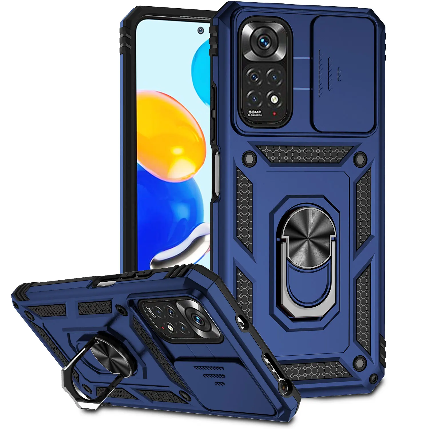 Pemuyak For Xiaomi Redmi Note11 Global version With Ring Case For Xiaomi Redmi Note11 Magnetic Anti-Scratch Lightweight Case