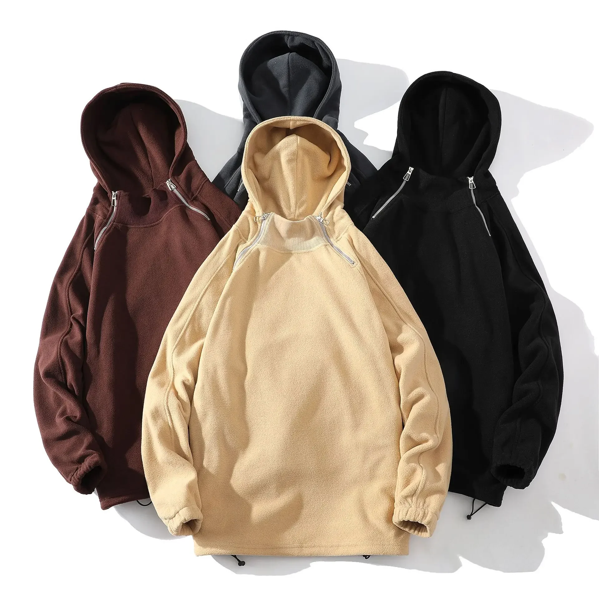 

Autumn and Winter New Men's Sweater Large Shoulder Double Zipper Off Shoulder Hooded Sweater Multi Color Men's Coat