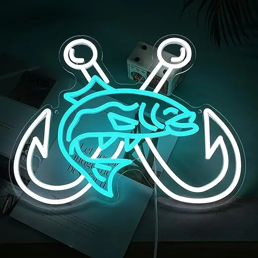 

Fishing Hook Neon Sign Fish Decor Light Modern minimalist design, colorful LED, the perfect finishing touch
