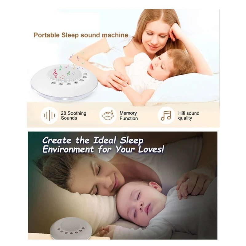 Baby White Noise Machine With Light Built-In 28 Soothing Sound USB White Noise Sleep Sound Machine For Baby Adult Easy Install