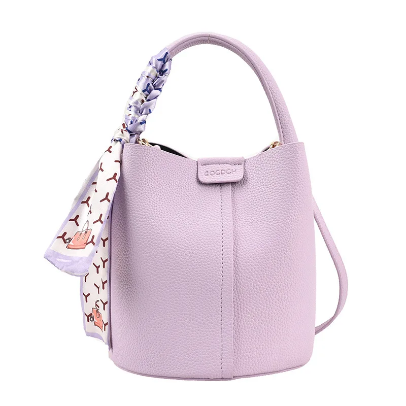 

Litchi patterned soft leather handbag, new popular single shoulder crossbody bag, fashionable scarf, water bucket, armpit bag