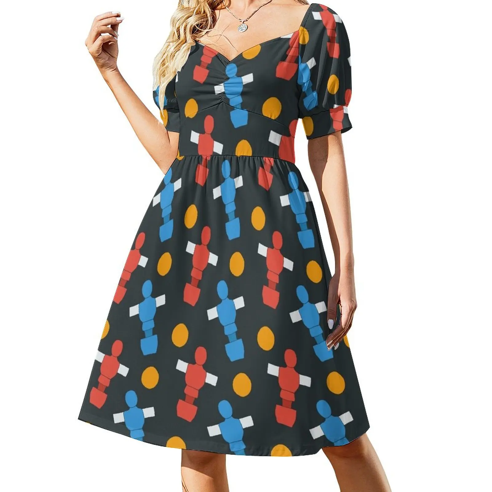 Pattern with table football players and ball Short Sleeved Dress Women's skirt Dress