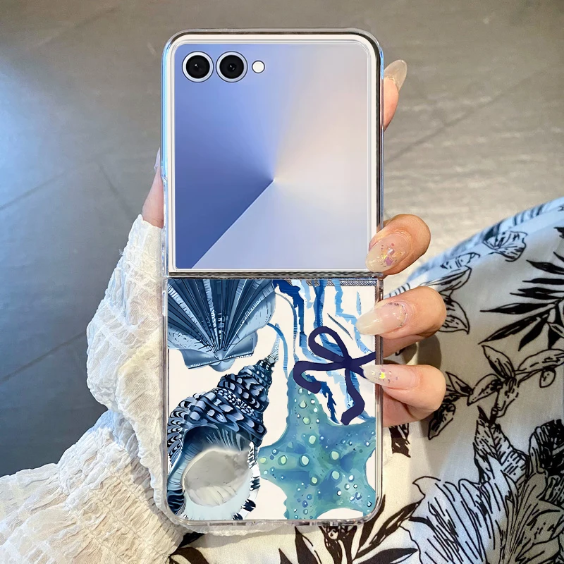 الحوت نمط قضية الهاتف لسامسونج غالاكسي Z Flip7 FE Flip6 Flip5 Flip4 واضح للطي الغلاف الصلب لسامسونج Z Flip 3 4 6 7 5G