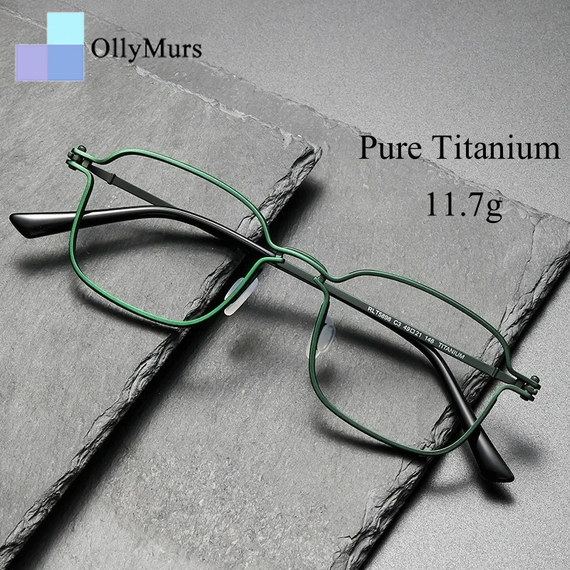 

OLLYMURS New Luxury Pure Titanium Men's and Women's Glasses Designer Retro Square Optical Prescription Eyeglasses Frame RLT5898
