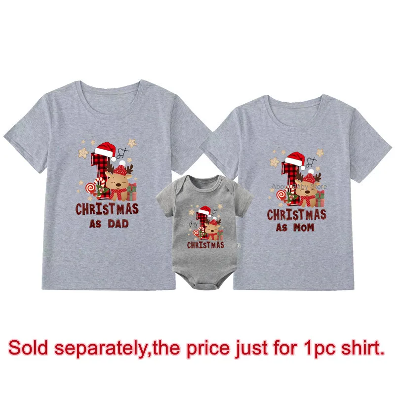 New Family Christmas Shirts Cotton Matching First Christmas As Dad Mom Tshirts Baby Deer Rompers Funny Look Xmas Party Outfits