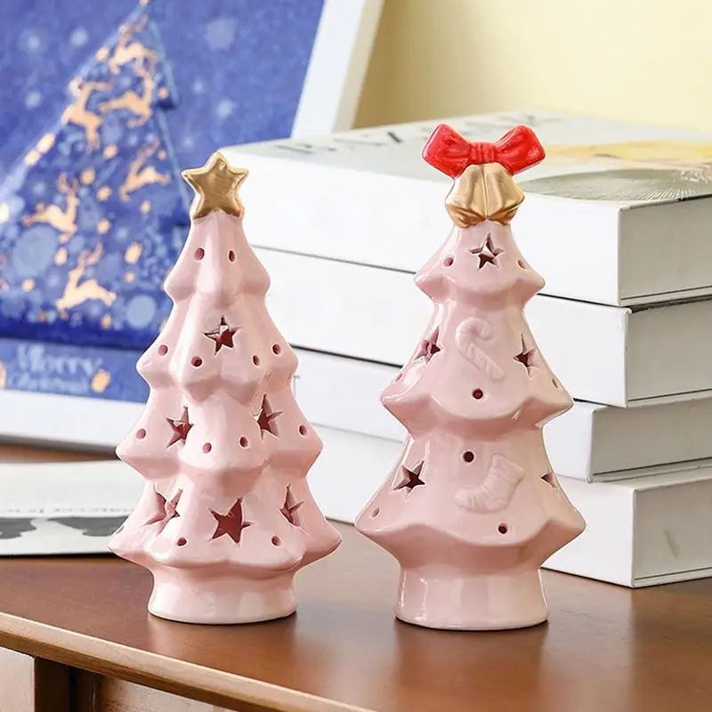 Ceramic Christmas Tree Night Light Pre-Lit Tabletop Christmas Tree Holiday Night Lights Figurines Table Centerpiece for Mantel