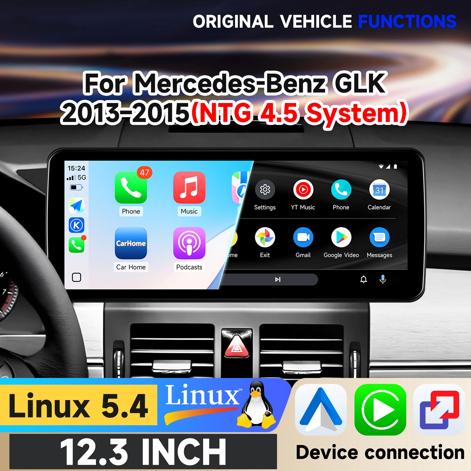 Hizpo 12,3'' 10,25'' Linux-System Auto-Intelligentes Display für Mercedes-Benz GLK 2013-2015 (NTG 4.5 System) Touchscreen Airplay Autoradio Stereo GPS-Navigation Audio Original Auto-CD-Player