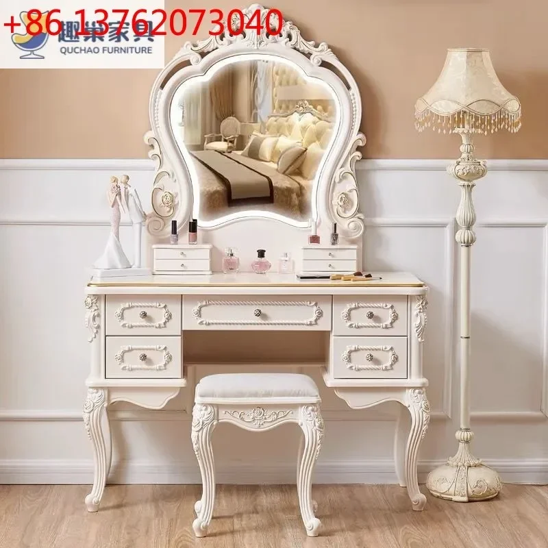 2026 European Dressing Table, Internet Celebrity Princess Makeup Table, Solid Wood Dresser