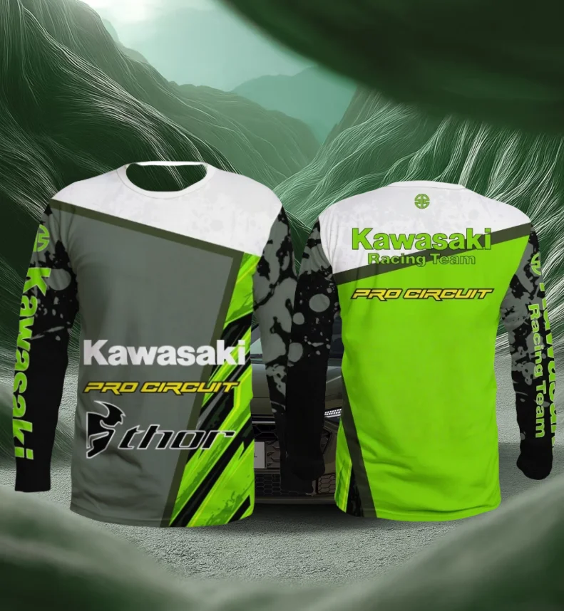 

Мужская футболка Kawasaki Motorcycle Racing Team с длинным рукавом, весенне-осенние женские футболки, новинка 2025 года, спортивная детская одежда, топы