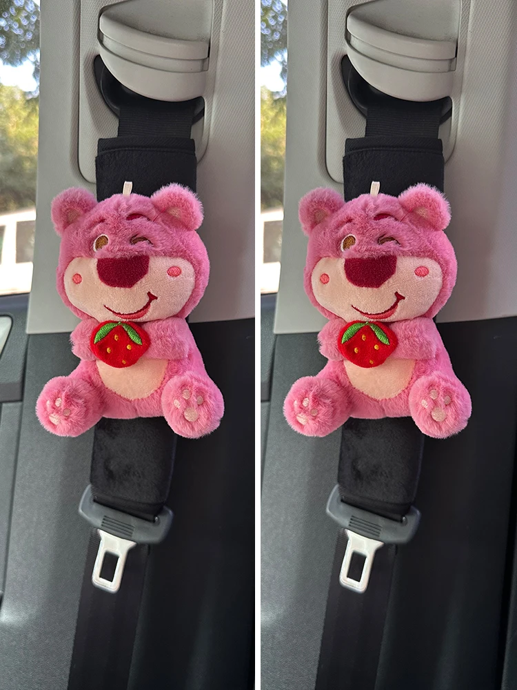 Car Seat Belt Shoulder Cover Cute Strawberry Bear Doll Car Cartoon Girl Car Interior Decoration