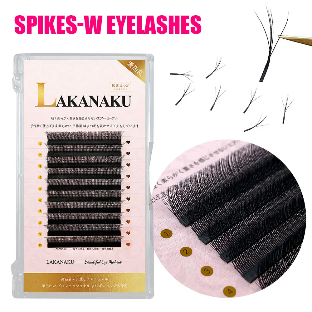 LAKANAKU Spikes 3D 4D W Shape Lashes Clover Bloom Handmade Premade Volume Fans YY W Eyelash Extensions Soft Eyelashes