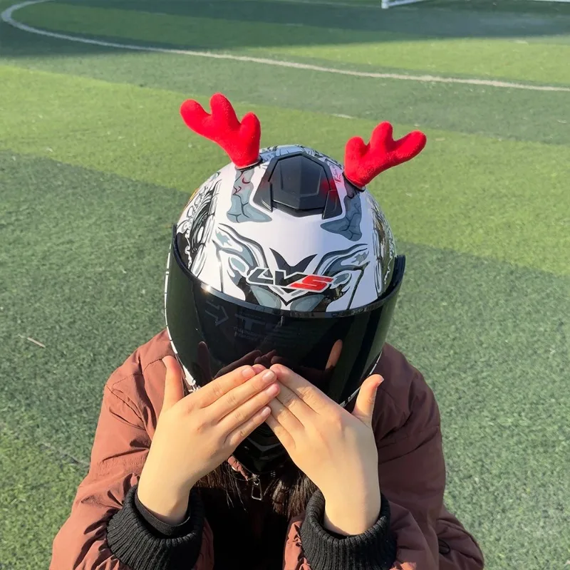 قطعتان من قرون عيد الميلاد الحمراء - زينة خوذة DIY، خاصة لملحقات خوذة الدراجة النارية #6