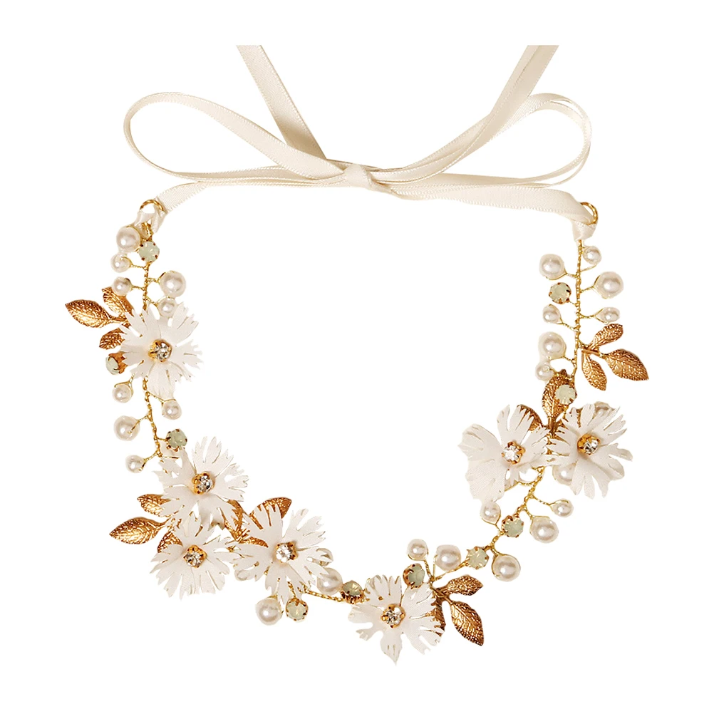 

Floral Bridal Headband Elegant Rhinestone Pearl Flower Decor Foldable ABS Wedding Hair Accessory Birthday Christmas Gift