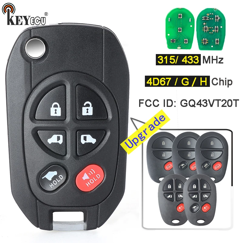 

KEYECU 315MHz / 433MHz 4D67 / G / H Chip GQ43VT20T Upgraded Flip Remote Key Fob for Toyota Toyota Sienna Camry Highlander Aurion