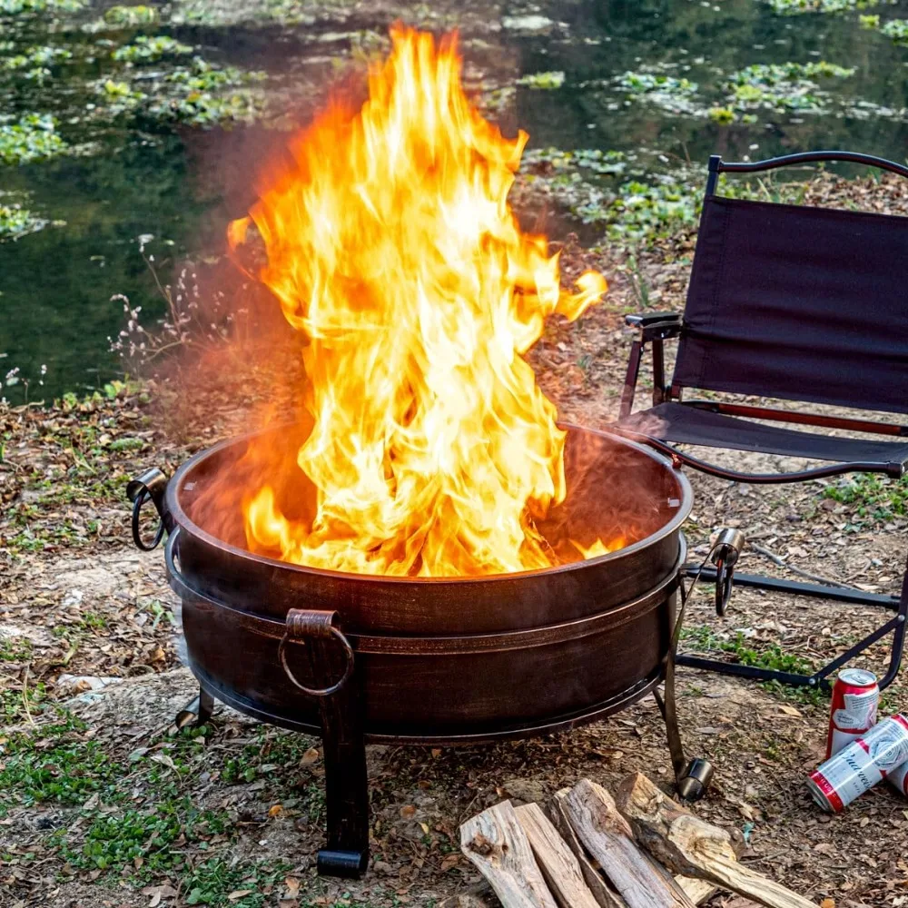 36 Inch Fire Pit with Grill & Lid, Fireplace & Round Table & BBQ 3 in 1 Fire Pit,Heavy Duty Wood Burning Fire Pits