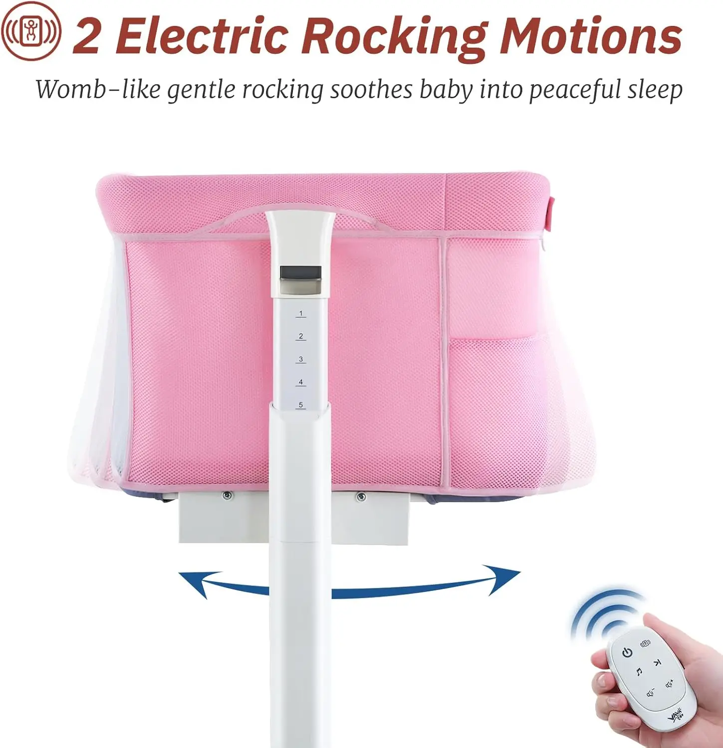 Rocking Bassinet for Baby Automatic Bedside Bassinet Pink Electric Baby Cradle 5 Heights Adjustable Bedside Sleeper for Infant