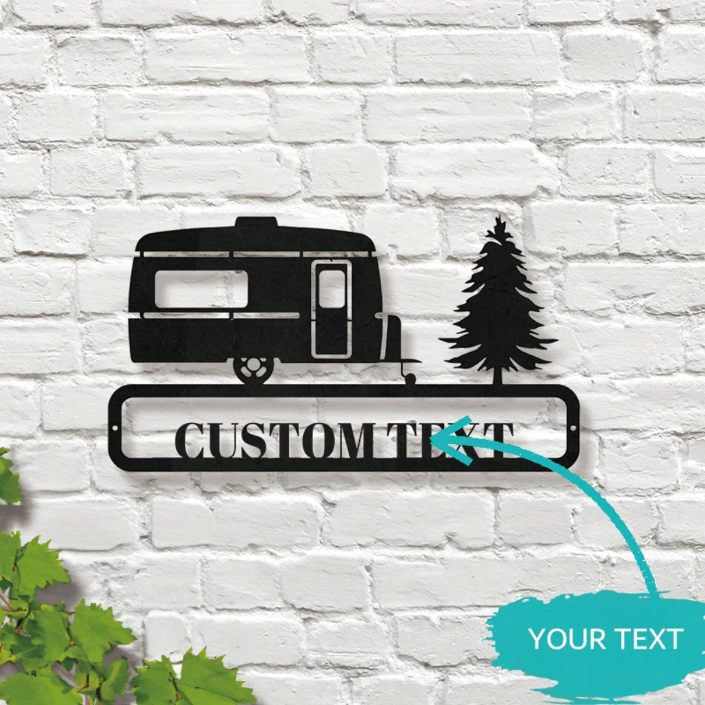 

Unique Tailored RV Travel Trailer Metal Wall Sculptures Vintage Style Black Metal Sign with Tree Design Ideal for Camping Lovers