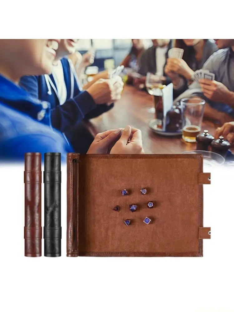 

U2JB Elegant PU Gaming Mats with Rolling up Design Folding Scroll Dices Bag Holder PU Texture Perfect for Parties and Camping