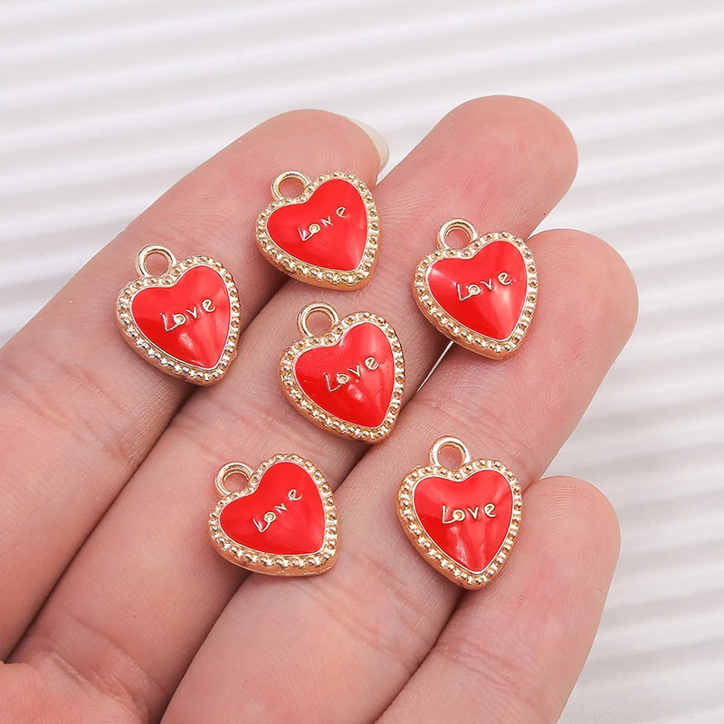 10 Stück 13 x 15 mm niedliche Emaille-Liebes-Herz-Charms-Anhänger für Schmuckherstellung, Halsketten, Ohrringe, Armbänder, DIY-Bastelzubehör – Detail 3