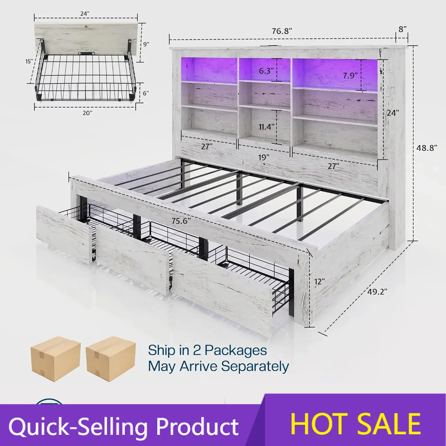 

Акционная цена! Флеш-распродажа! Хит продаж! Двуспальная кровать-софа с книжным шкафом в изголовье, USB-C зарядкой, RGB-подсветкой и 3 ящиками, без пружинного блока.