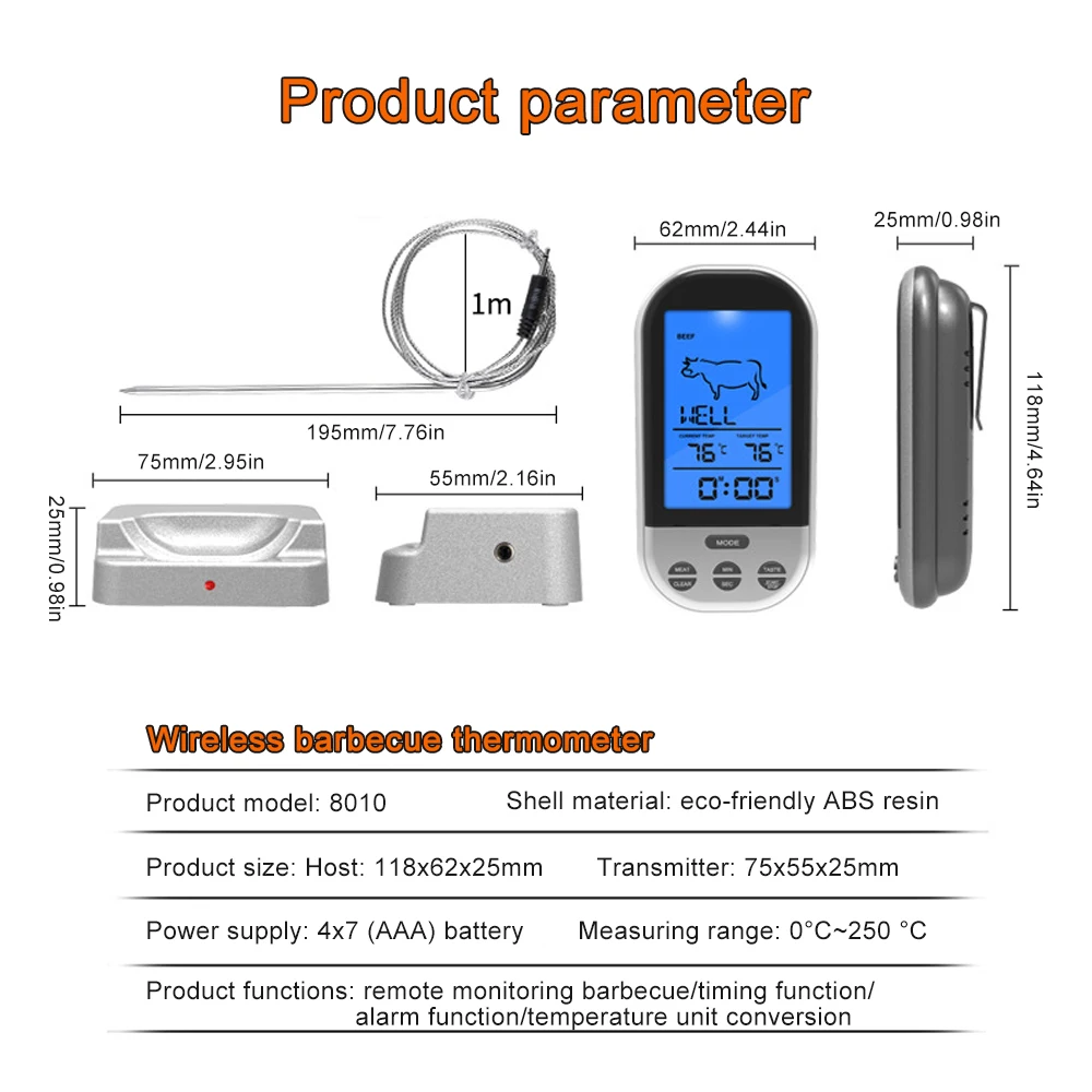 Termometr bezprzewodowy do grilla termometr z sondką do mięsa termometr cyfrowy z inteligentnym alarmem do grilla palacz do grilla