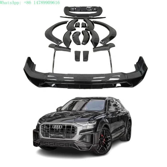 Extreme MakeoverHigh Quality Q8 Bumper Kit PD Style Carbon Fiber Body Upgrade Front Lip Wheel Eyebrow Spoiler Rear Diffuser Q8
