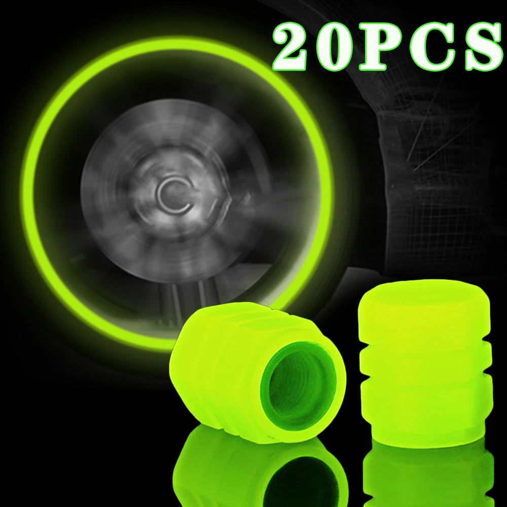 Glow Valve Cap Yellow Green Luminous Tire Valve Cap Car Motorcycle Bike Wheel Hub Glowing Dustproof Tyre Rim Decorative Cover