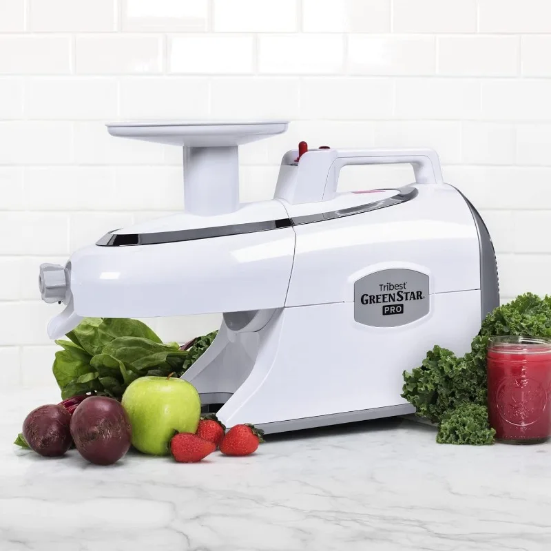 Tribest Greenstar GS-P501-B Pro Jumbo Slow Masticating Juicer, Twin Gear Kaltpress-Entsafter und Entsafter, Weiß