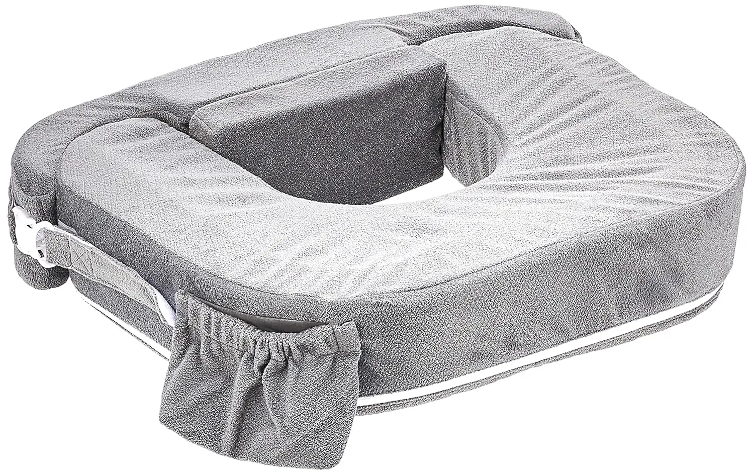 

Twin Nursing Pillow with Slipcover, Ergonomic Support, Adjustable Strap, Side Pocket, Grey