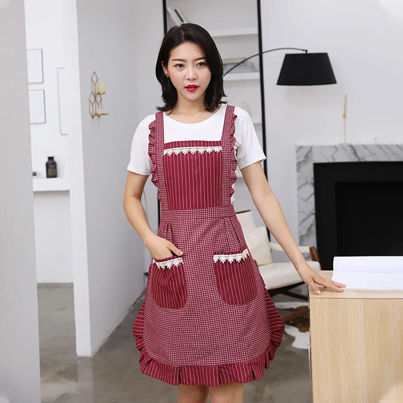 Adjustable Apron Cake Kitchen Cooking Woman Kitchen Double-layer Aprons Polyester-Cotton Fabric With Pocket For Gift