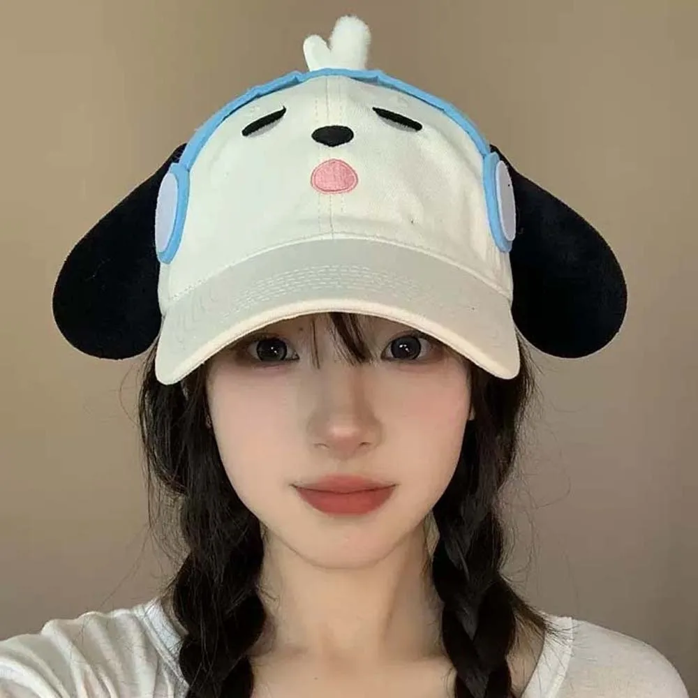 

Fashion Breathable Headset Dog Baseball Cap Sweet Embroidery Eyewear Puppy Cap Soft Adjustable Puppy Hat with Big Ears Girls