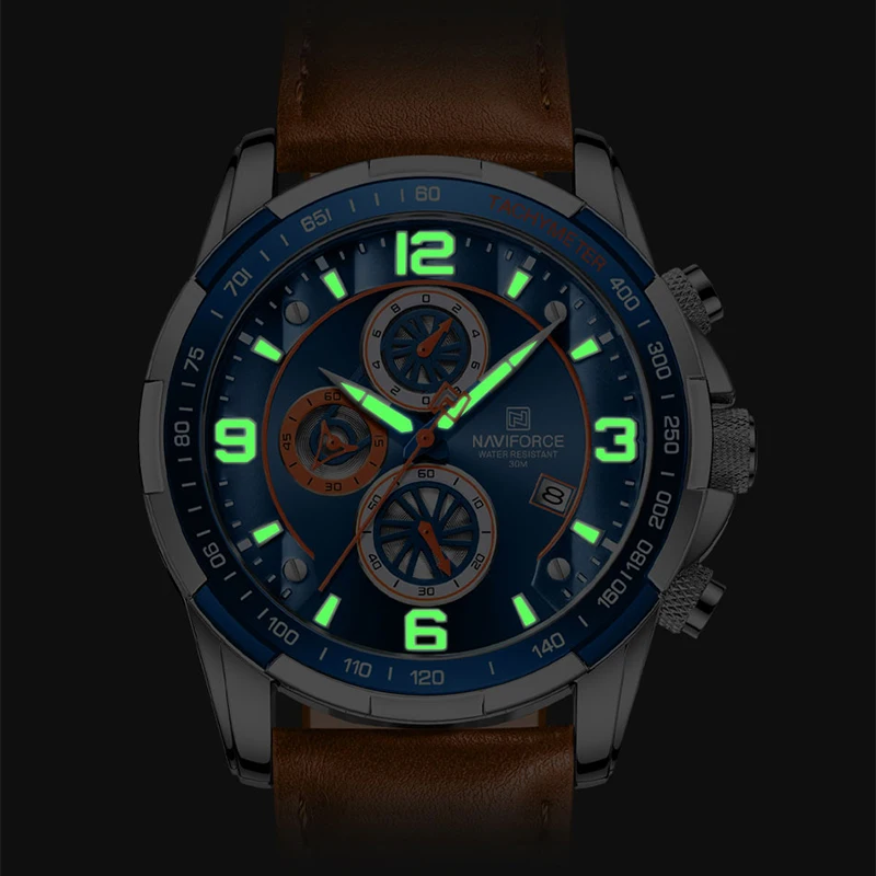 Top Brand NAVIFORCE Watches for Men Waterproof Leather Quartz Men’s Watch Chronograph Sport Wristwatches Luminous Male Clock
