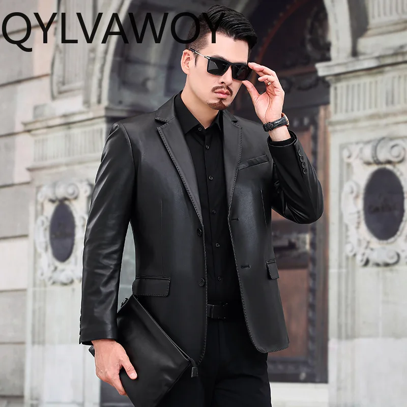 QYLVAWOY 봄 가을 진짜 양피 가죽 자켓 남자 정품 가죽 코트 남성 정장 비즈니스 캐주얼 남성 의류 가죽자켓