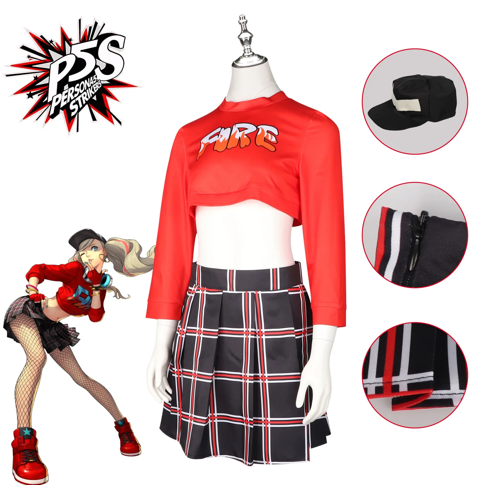 Anne Takamaki Cosplay Anime Persona 5 Costume Red Dance Uniform Set Anne Wig Halloween Party Play Outfit for Women