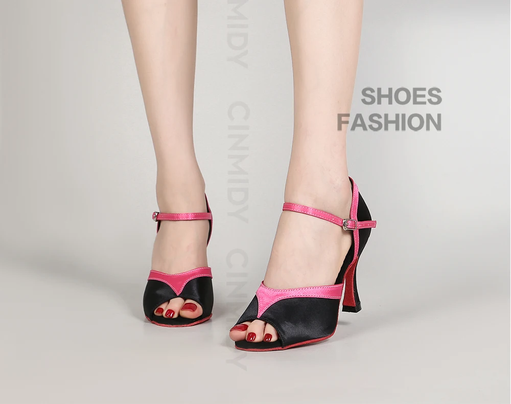 CINMIDY Seiden-Satin Tanzschuhe Damen Ballsaal Tanzschuhe Tango Salsa Latein Tanzschuh Weiche Sohle Party Schuhe Damen Tanzsandalen – Detail 2