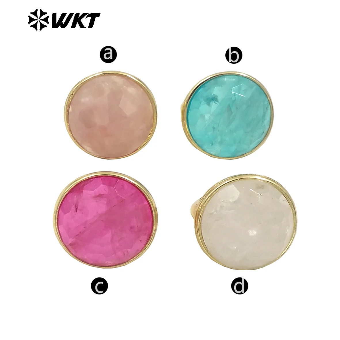 WT-R514 New Wholesale Super Amazing Colorful Gemstone Quartz Big Pendant 18K Gold Plated Paved Rings Women Jewelry Findings