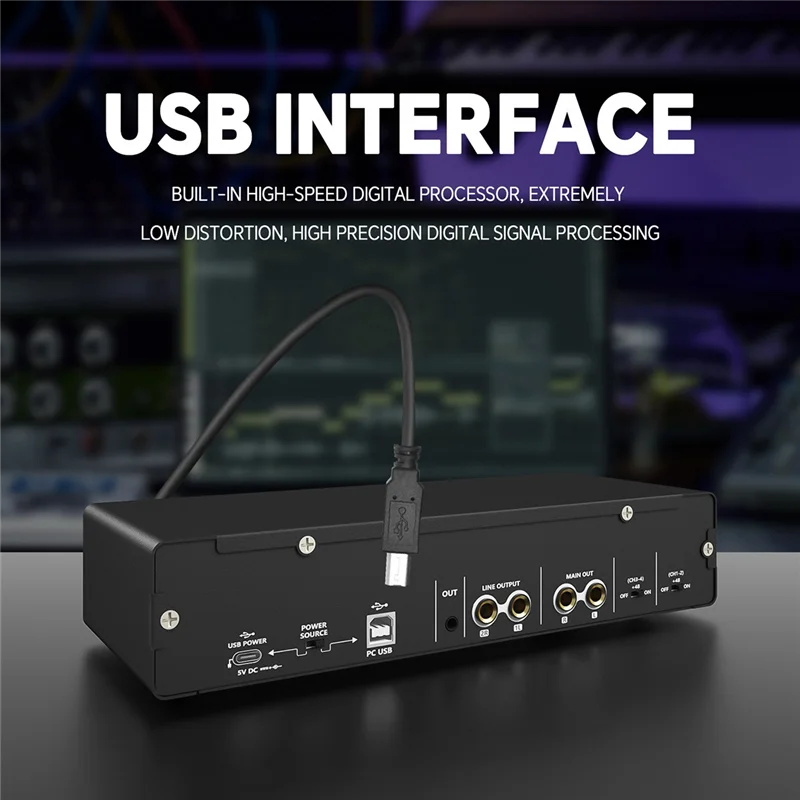 GAX-MD44 Microfono professionale Scheda audio 24 bit 192 Khz Interfaccia audio a 4 vie per registrazione podcast Strumento musicale Durevole -B