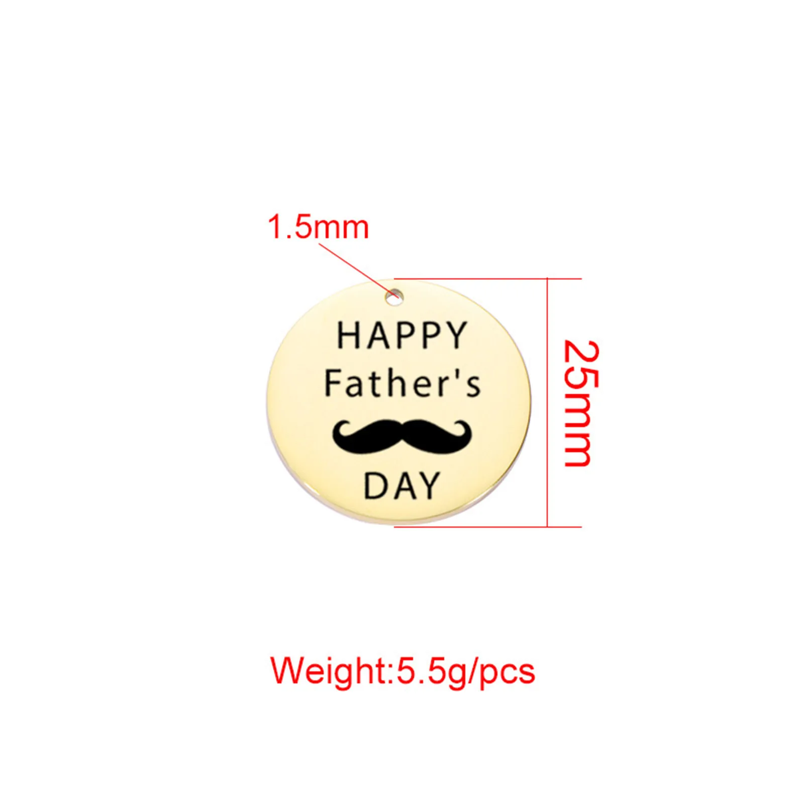 1PC Stainless Steel Round Message Happy Father Day Charms Metal Mirror Pendants Necklace Jewelry Making Findings Gifts 25mm Dia.