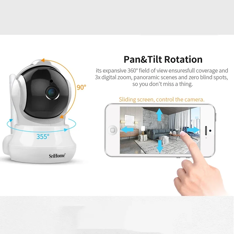 Srihome 2pcs กล้องสมาร์ท 3MP HD 360 มุมในร่ม WiFi Baby Security Monitor PTZ IP กล้องวงจรปิดความปลอดภัย Protector กล้องเฝ้าระวัง