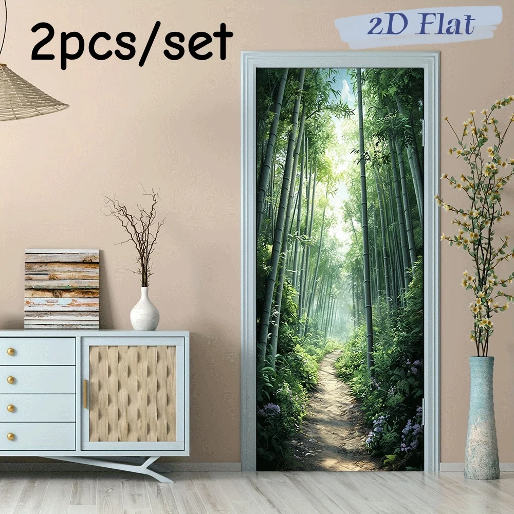 2 Stück Bambus-Waldpfad-Wandaufkleber, natürliche Landschaft, Heimdekoration, selbstklebende, abnehmbare Aufkleber für Wohnzimmer, Schlafzimmer, Eingangsbereich
