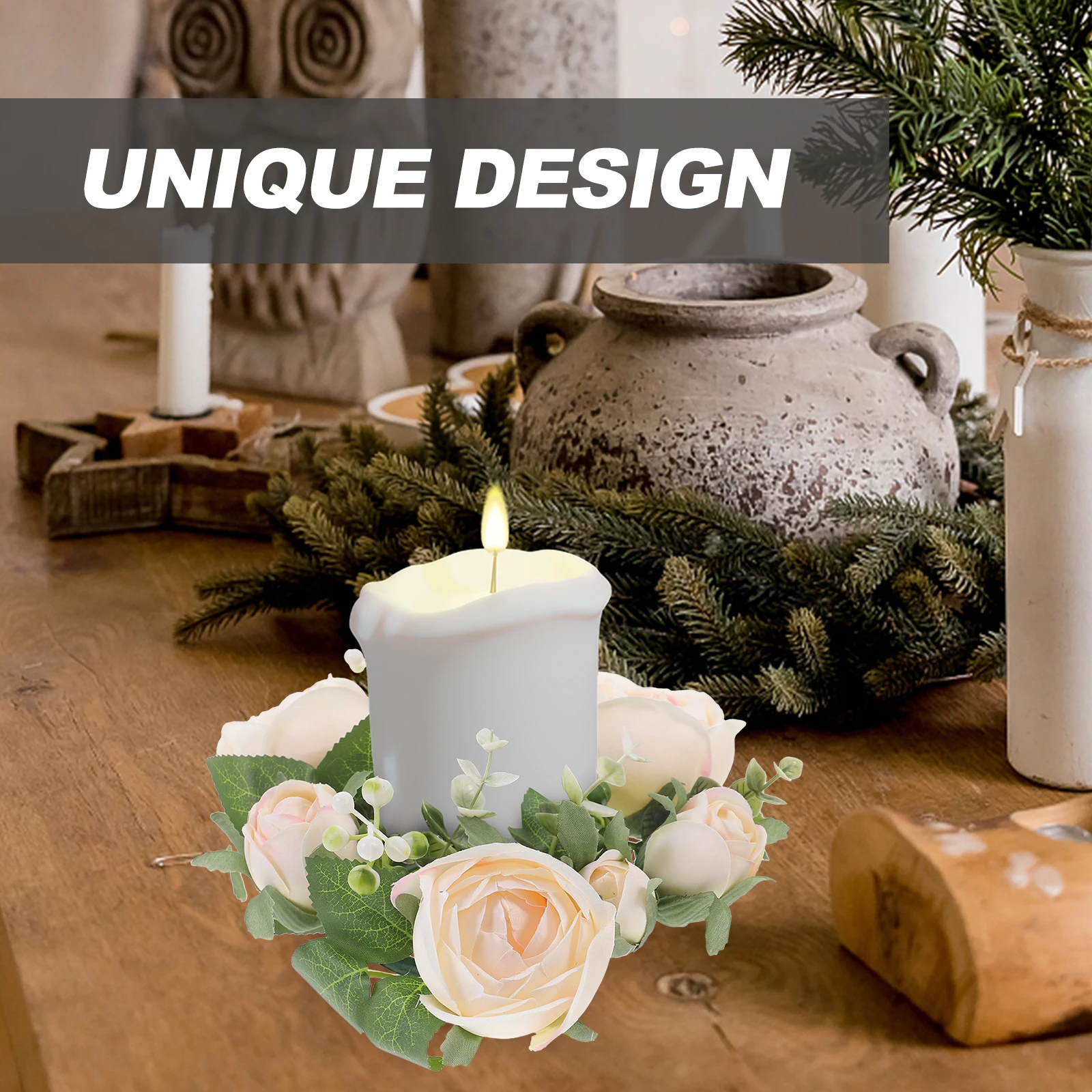

3pcs C Wreath Decorative Table Artificial Silk Red Blue Beige Reusable Party Wedding Valentine Thanksgiving Home