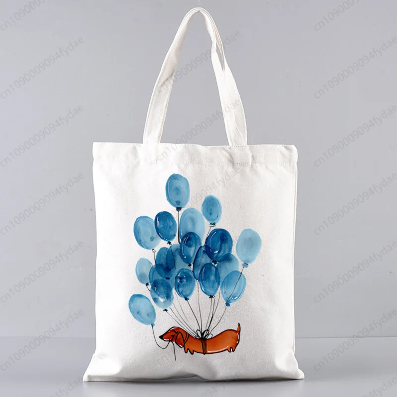 Dachshund Cute Dog Harajuku Art Shopping Bags  Printed Cartoon Reusable  Bag Handbag Shoulder Bags Custom Handbags Women