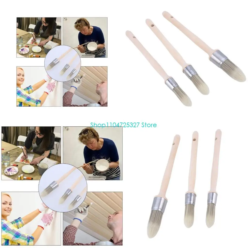 

D8KF Ergonomic Handle Paint Brushes 3Pcs Round Paint Brush Trim Paint Brush Perfect For Wall Edges And Narrow Space Touch Up