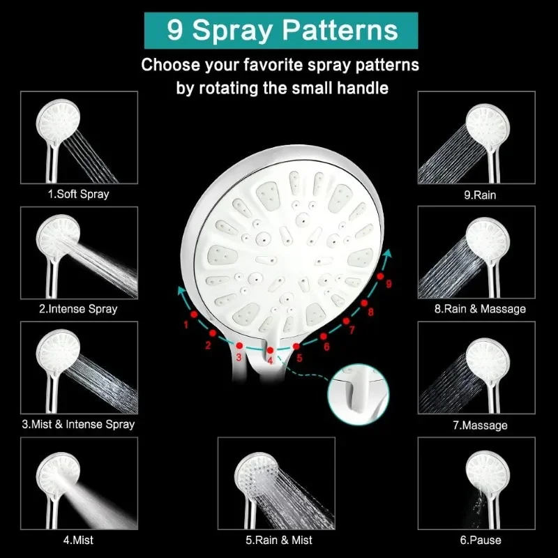 Shower Head, 12 Inch High Pressure Rainfall Shower Head/Handheld Shower Combo with 11 Inch Extension Arm, 9 Settings
