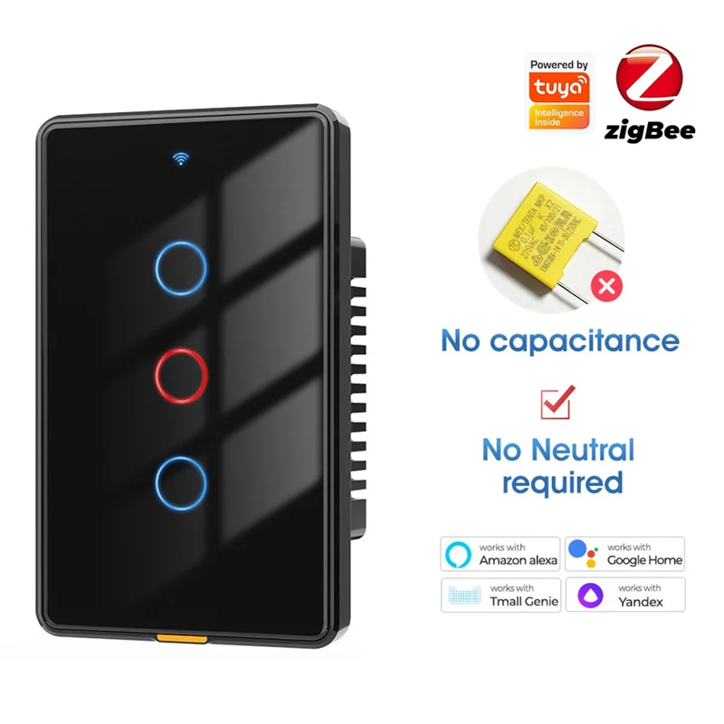 ABGR-Tuya Zigbee умный переключатель домашнее магнитное реле настенный сенсорный переключатель дистанционное управление голосовой таймер Wi-Fi переключатель черный ABS